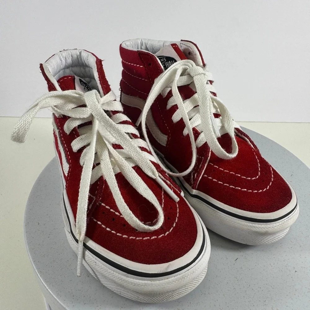 Vans Off The Wall Sk8 Hi Kids Skate Shoes Red White Lace Up Sneakers 12